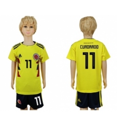 Colombia #11 Cuadrado Home Kid Soccer Country Jersey