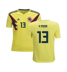 Colombia #13 Y.Mina Home Kid Soccer Country Jersey