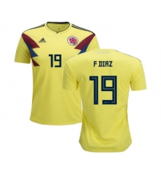 Colombia #19 F.Diaz Home Kid Soccer Country Jersey