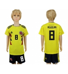 Colombia #8 Aguilar Home Kid Soccer Country Jersey