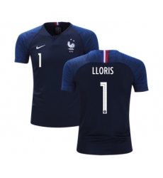 France #1 Lloris Home Kid Soccer Country Jersey