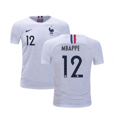 France #12 Mbappe Away Kid Soccer Country Jersey