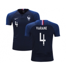 France #4 Varane Home Kid Soccer Country Jersey