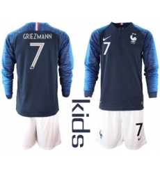 France #7 Griezmann Home Long Sleeves Kid Soccer Country Jersey
