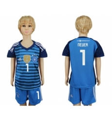 Germany #1 Neuer Blue Kid Soccer Country Jersey