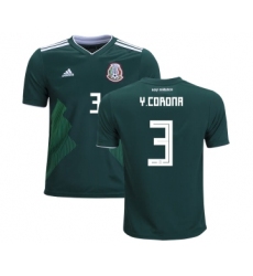 Mexico #3 Y.Corona Home Kid Soccer Country Jersey