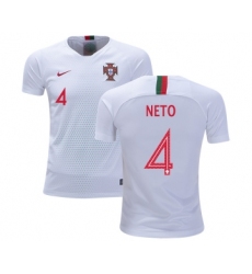 Portugal #4 Neto Away Kid Soccer Country Jersey