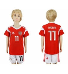 Russia #11 Smolov Home Kid Soccer Country Jersey