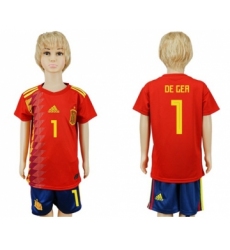 Spain #1 De Gea Red Home Kid Soccer Country Jersey