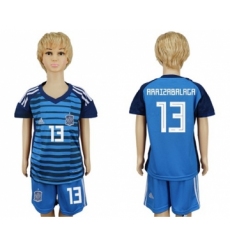 Spain #13 Arrizabalaga Blue Goalkeeper Kid Soccer Country Jersey