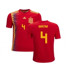 Spain #4 Bartra Red Home Kid Soccer Country Jersey