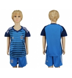 Spain Blank Blue Goalkeeper Kid Soccer Country Jersey