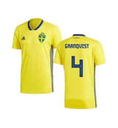 Sweden #4 Granqvist Home Kid Soccer Country Jersey