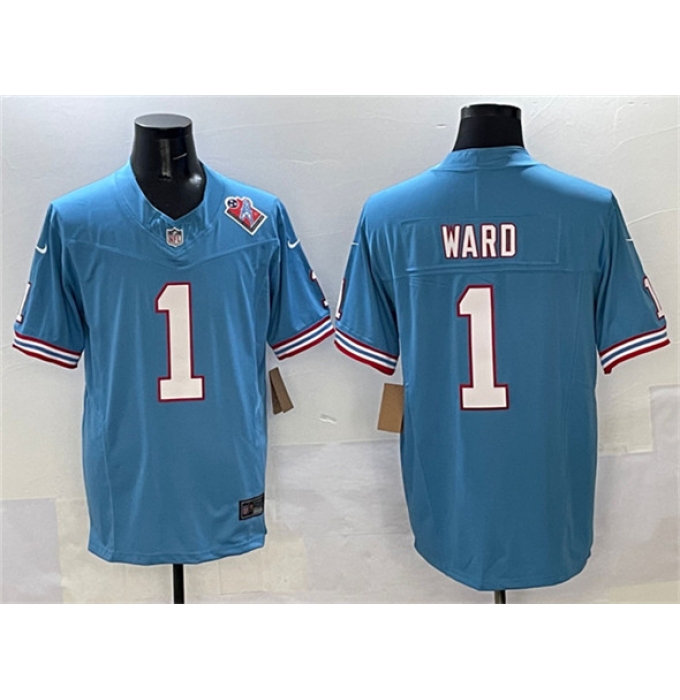 Men's Tennessee Titans #1 Cameron Ward Blue 2025 Draft F.U.S.E. 1997 Throwback Vapor Limited Football Stitched Jersey