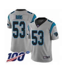 Men's Carolina Panthers #53 Brian Burns Silver Inverted Legend Limited 100th Season Football Jersey