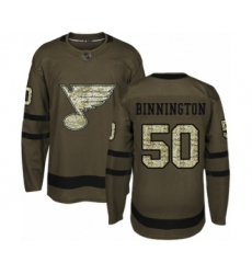Men's St. Louis Blues #50 Jordan Binnington Authentic Green Salute to Service Hockey Jersey