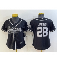 Women's Las Vegas Raiders #28 Josh Jacobs Black With Patch Cool Base Stitched Baseball Jersey(Run Small)