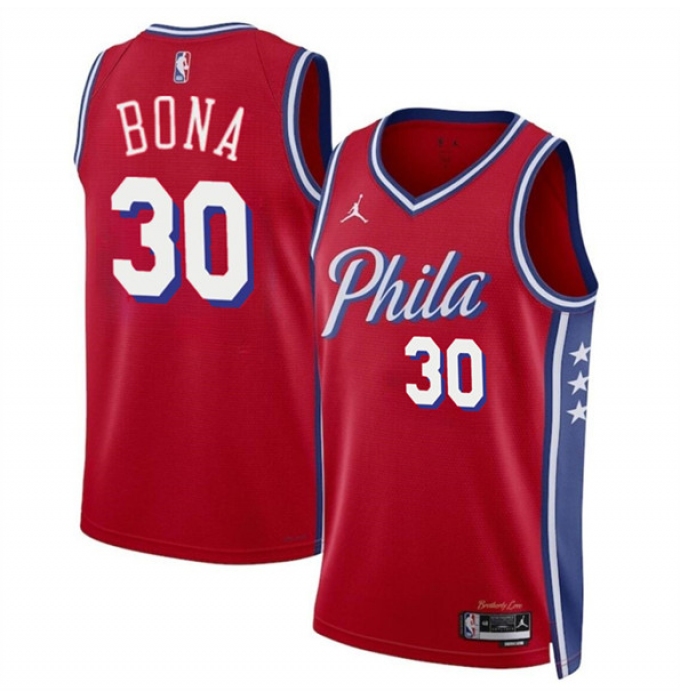 Men's Philadelphia 76ers #30 Adam Bona Red 2024 Draft Statement Edition Basketball Stitched Jersey