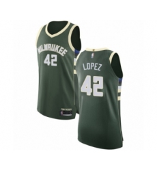 Men's Milwaukee Bucks #42 Robin Lopez Authentic Green Basketball Jersey - Icon Edition