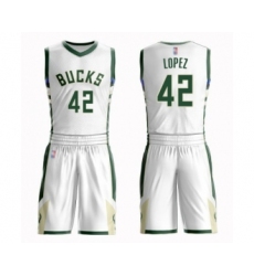 Men's Milwaukee Bucks #42 Robin Lopez Swingman White Basketball Suit Jersey - Association Edition