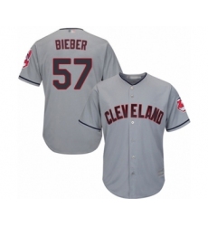 Men's Cleveland Indians #57 Shane Bieber Replica Grey Road Cool Base Baseball Jersey