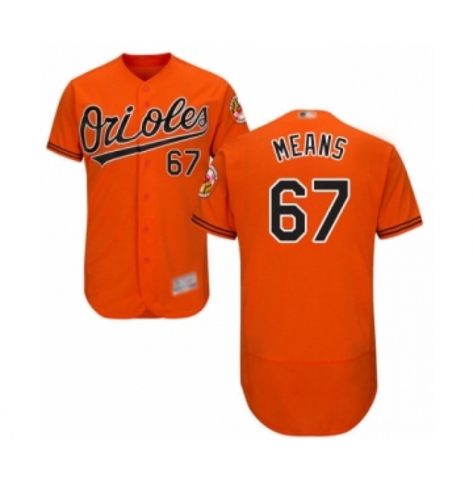 Men's Baltimore Orioles #67 John Means Orange Alternate Flex Base Authentic Collection Baseball Jersey