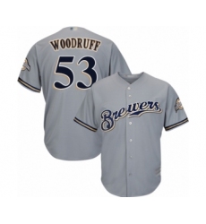 Men's Milwaukee Brewers #53 Brandon Woodruff Replica Grey Road Cool Base Baseball Jersey