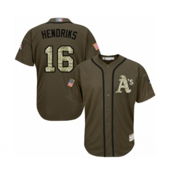 Men's Oakland Athletics #16 Liam Hendriks Authentic Green Salute to Service Baseball Jersey