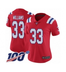 Women's New England Patriots #33 Joejuan Williams Red Alternate Vapor Untouchable Limited Player 100th Season Football Jersey
