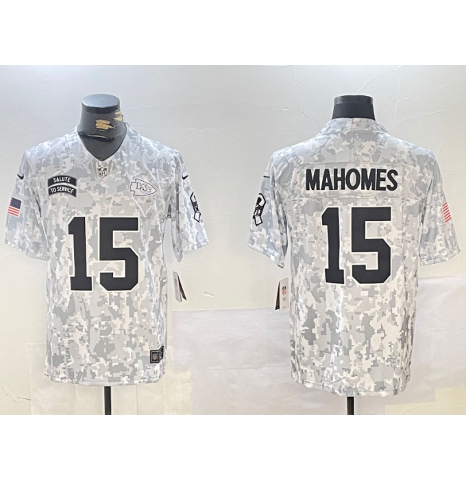 Men's Kansas City Chiefs #15 Patrick Mahomes Arctic Camo 2024 FUSE Salute to Service Limited Stitched Jersey