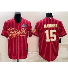 Men's Kansas City Chiefs #15 Patrick Mahomes Red With Super Bowl LVII Patch Cool Base Stitched Baseball Jersey