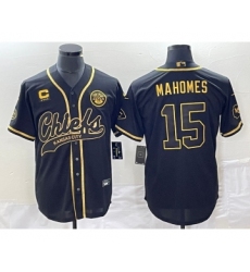 Men's Nike Kansas City Chiefs #15 Patrick Mahomes Black Gold C Cool Base Stitched Baseball Jersey