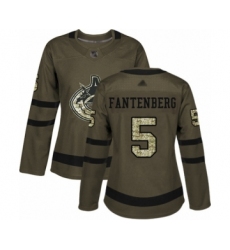Women's Vancouver Canucks #5 Oscar Fantenberg Authentic Green Salute to Service Hockey Jersey