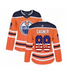 Women's Edmonton Oilers #89 Sam Gagner Authentic Orange USA Flag Fashion Hockey Jersey