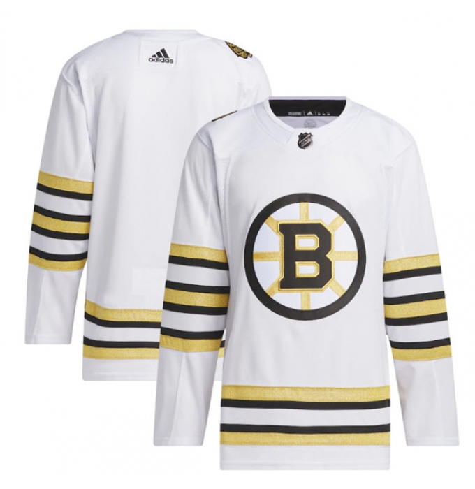 Men's Boston Bruins Blank White 100th Anniversary Primegreen Stitched Jersey