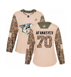 Women's Nashville Predators #70 Egor Afanasyev Authentic Camo Veterans Day Practice Hockey Jersey