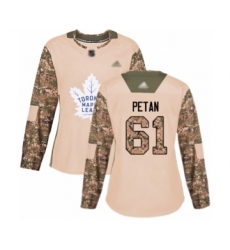 Women's Toronto Maple Leafs #61 Nic Petan Authentic Camo Veterans Day Practice Hockey Jersey