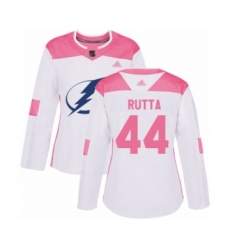 Women's Tampa Bay Lightning #44 Jan Rutta Authentic White Pink Fashion Hockey Jersey