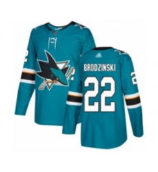 Men's San Jose Sharks #22 Jonny Brodzinski Authentic Teal Green Home Hockey Jersey