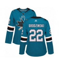 Women's San Jose Sharks #22 Jonny Brodzinski Authentic Teal Green Home Hockey Jersey