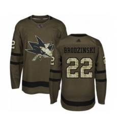 Youth San Jose Sharks #22 Jonny Brodzinski Authentic Green Salute to Service Hockey Jersey