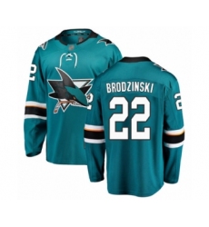 Youth San Jose Sharks #22 Jonny Brodzinski Fanatics Branded Teal Green Home Breakaway Hockey Jersey