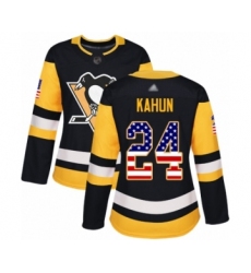 Women's Pittsburgh Penguins #24 Dominik Kahun Authentic Black USA Flag Fashion Hockey Jersey
