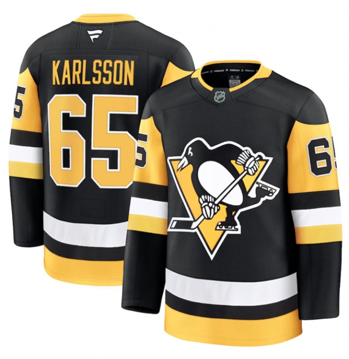 Men's Pittsburgh Penguins #65 Erik Karlsson Black 2024-25 Home Stitched Hockey Jersey