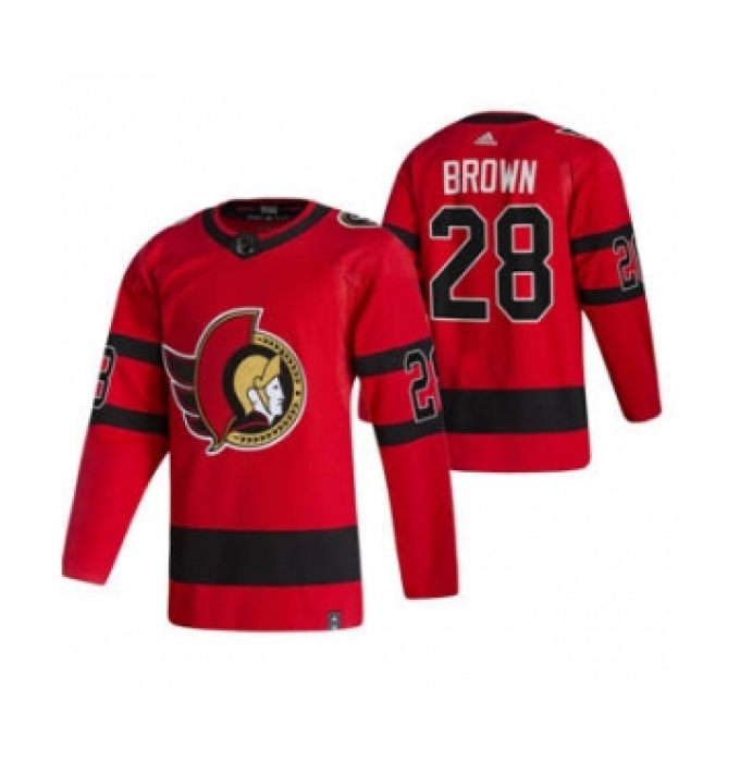 Men's Ottawa Senators #28 Connor Brown Red 2020-21 Reverse Retro Alternate Hockey Jersey