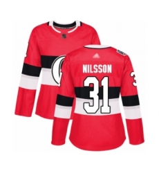 Women's Ottawa Senators #31 Anders Nilsson Authentic Red 2017 100 Classic Hockey Jersey
