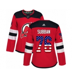 Women's New Jersey Devils #76 P. K. Subban Authentic Red USA Flag Fashion Hockey Jersey