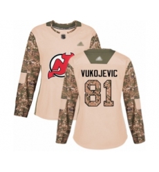 Women's New Jersey Devils #81 Michael Vukojevic Authentic Camo Veterans Day Practice Hockey Jersey