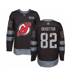 Men's New Jersey Devils #82 Nikita Okhotyuk Authentic Black 1917-2017 100th Anniversary Hockey Jersey