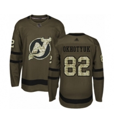 Men's New Jersey Devils #82 Nikita Okhotyuk Authentic Green Salute to Service Hockey Jersey